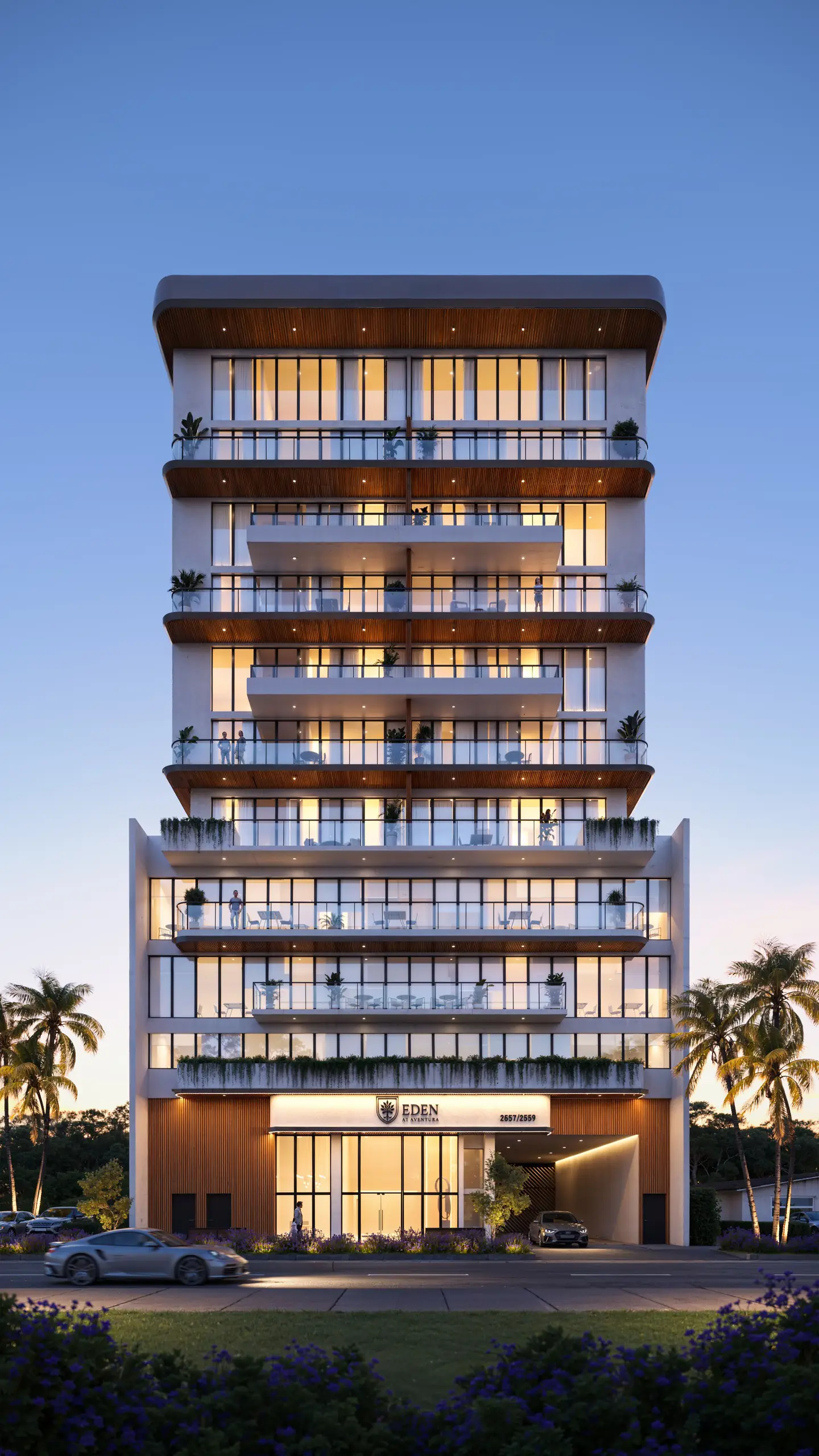 Eden Residences at dusk