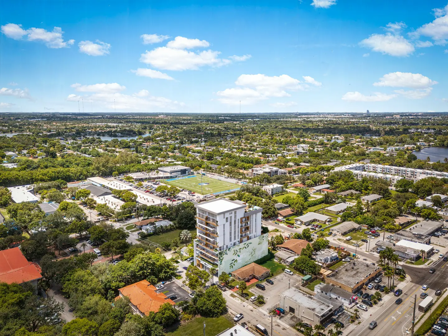Aerial view north west of Eden Residences